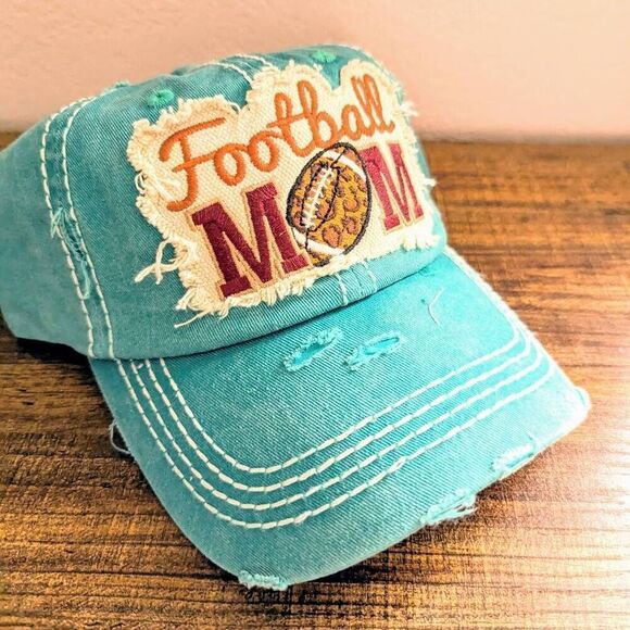 Teal Football Mom Baseball Cap - Picture 3 of 4